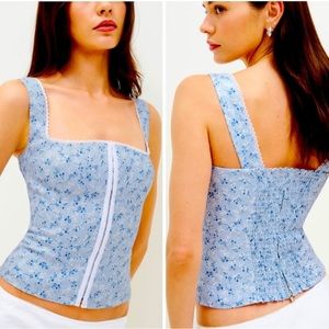 Reformation Tagliatelle Linen Corset Top in Blue Brooke 12 NWT